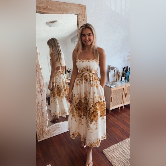 ZIMMERMANN ALIANE SCALLOP MIDI DRESS AMBER FLORAL SIZE 2 US 6-8 - Picture 5 of 16